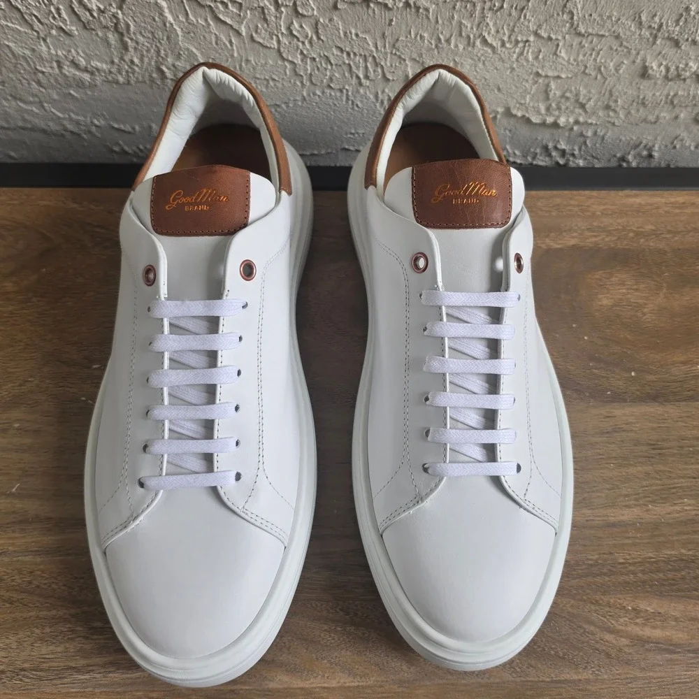 Good Man Legend London Sneackers Mens 8.5 White Nappa & Brown Vachetta Leather